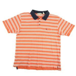 Eddie Bauer Mens Polo Golf Shirt Orange White Striped Short Sleeve Cotton Size L